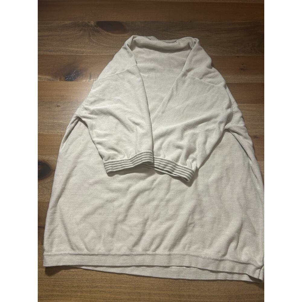 Bichrach Cream Lightweight Knit V-Neck Sweater Minimalist Neutral Classic-Large